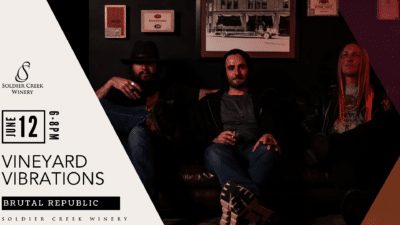 Vineyard Vibrations live music at Soldier Creek Winery — Brutal Republic performs June 12, 6–8pm.