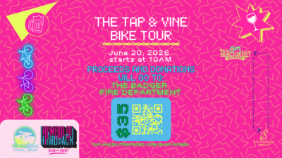 Tap & Vine Bicycle Tour at Soldier Creek Winery, June 20 at 10am. Proceeds benefit the Badger Fire Department.